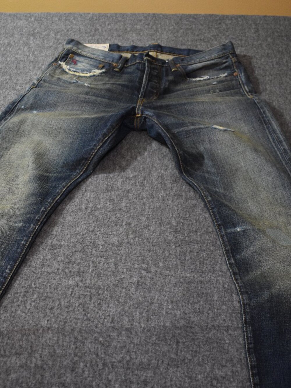 Polo Ralph Lauren Sullivan Slim Jeans Mens 32x30 Distressed Patchwork Blue